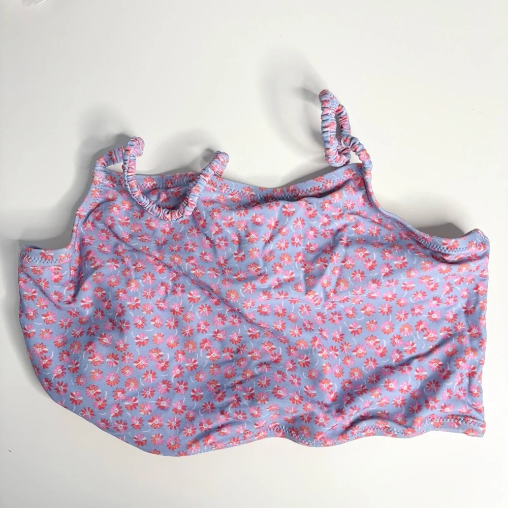 NWT J. Crew Crewcuts Girls' Ruched-strap Swim Top Blue Multi Floral
